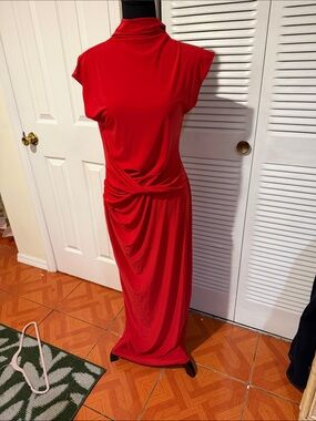Zara Bold Red Twist-Waist Maxi Dress